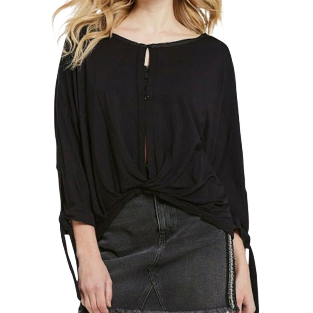 Free People Black Tie Sleeve Relaxed Keepin On Top XS